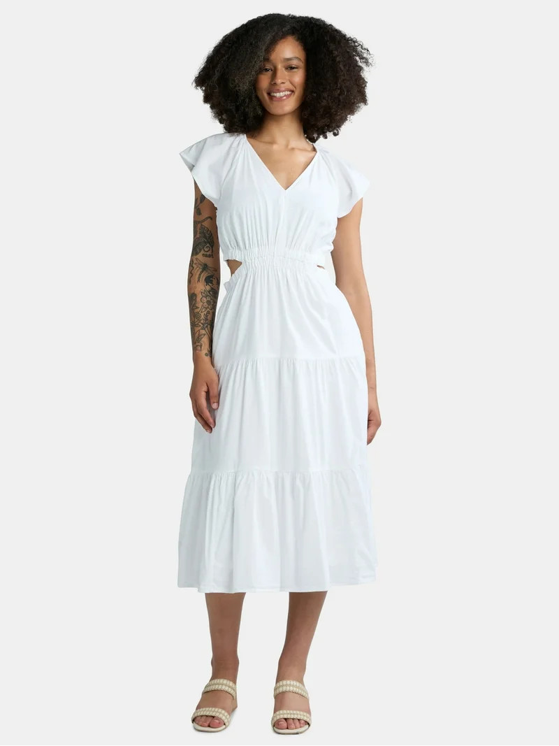 Time and Tru Women’s Plus Cut Out Tiered Midi Dress, Sizes 1X-4X | Walmart (US)