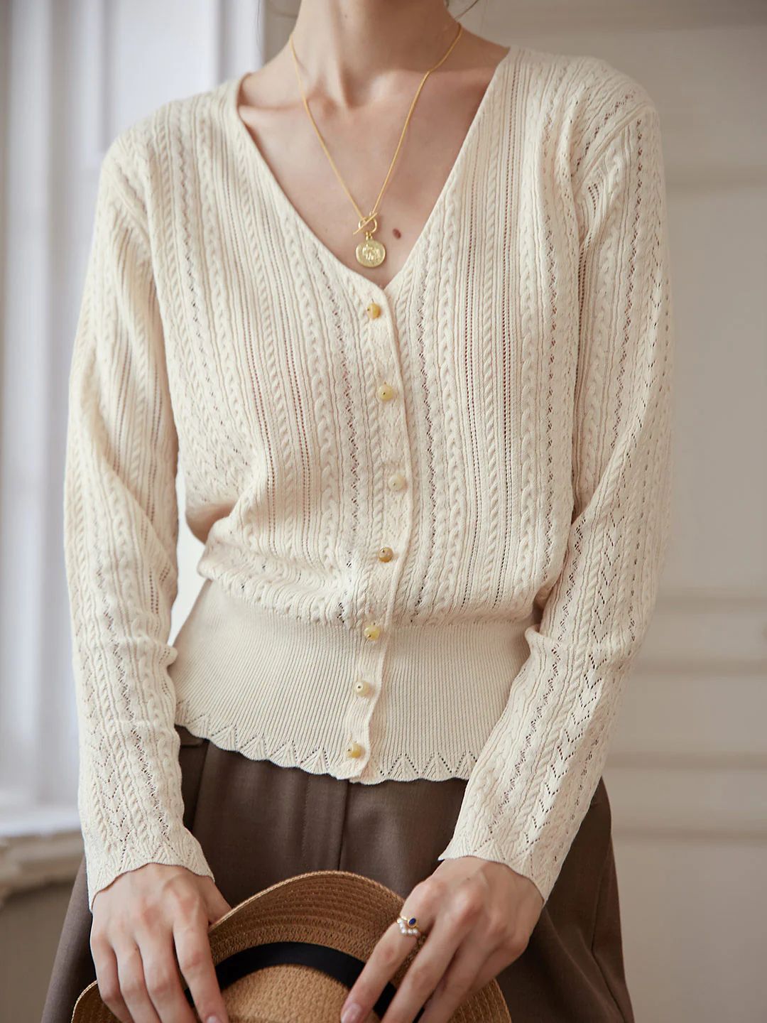 (Clearance) Anna Cable Apricot Knit Cardigan | SimpleRetro