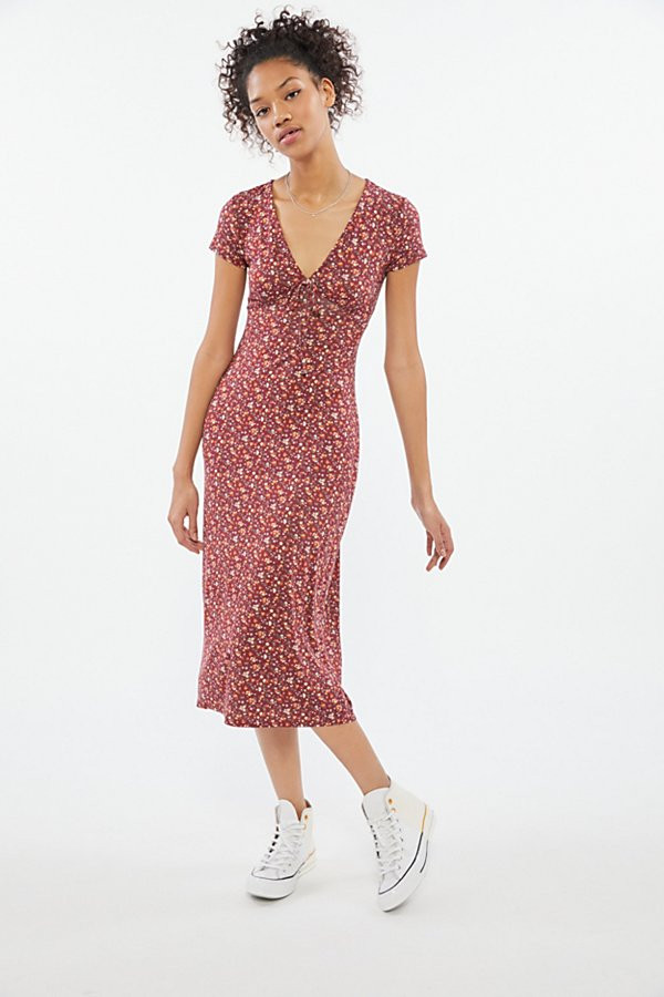 UO Karin Floral Plunging Midi Dress - Assorted XS at Urban Outfitters | Urban Outfitters (US and RoW)