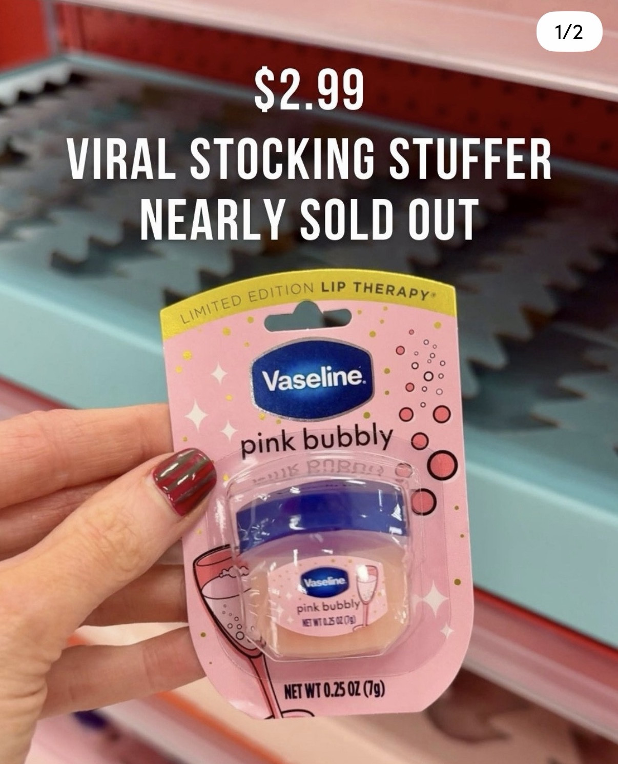 Vaseline Lip Therapy is the ultimate mini stocking stuffer this year! Teens are obsessed, moms love it, and the holiday flavors are so dang cute. Most stores are sold out, but they’re still in stock online for $2.99.
Sugar Cookie, Pomegranate Spritz, Pink Bubbly, Mistletoe Mint, Marshmallow Mint… grab a few for stockings, backpacks, friend gifts, all the things. 

#LTKGiftGuide #LTKHoliday #LTKKids