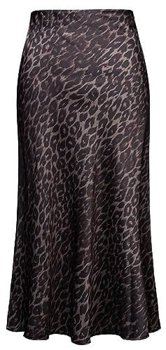 Womens Leopard Print Skirt Midi Long Length Silk Satin High Waist Elastic Skirts | Amazon (US)
