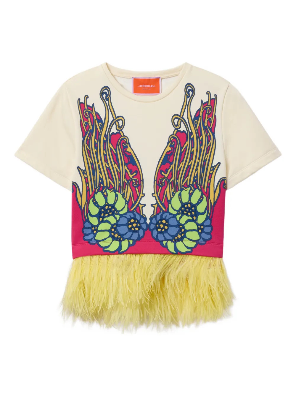 La DoubleJLa Scala floral feather T-shirt | Farfetch Global