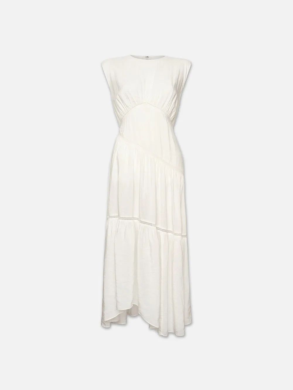 Gathered Seam Lace Inset Dress  in  White | Frame Denim