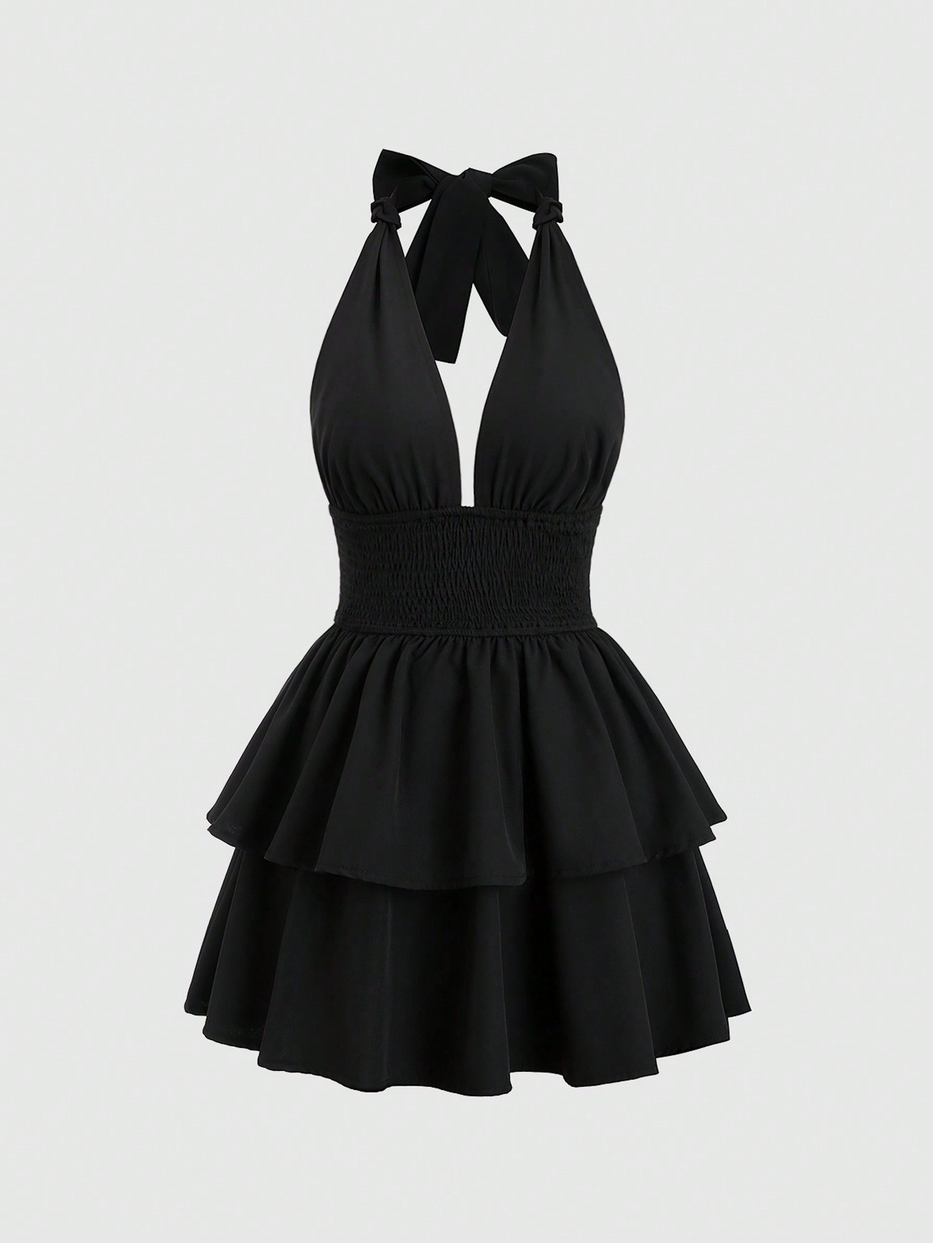 SHEIN Sweetro Women's Sexy Fashionable Solid Color Halter Neck Black Short Dress, Summer | SHEIN