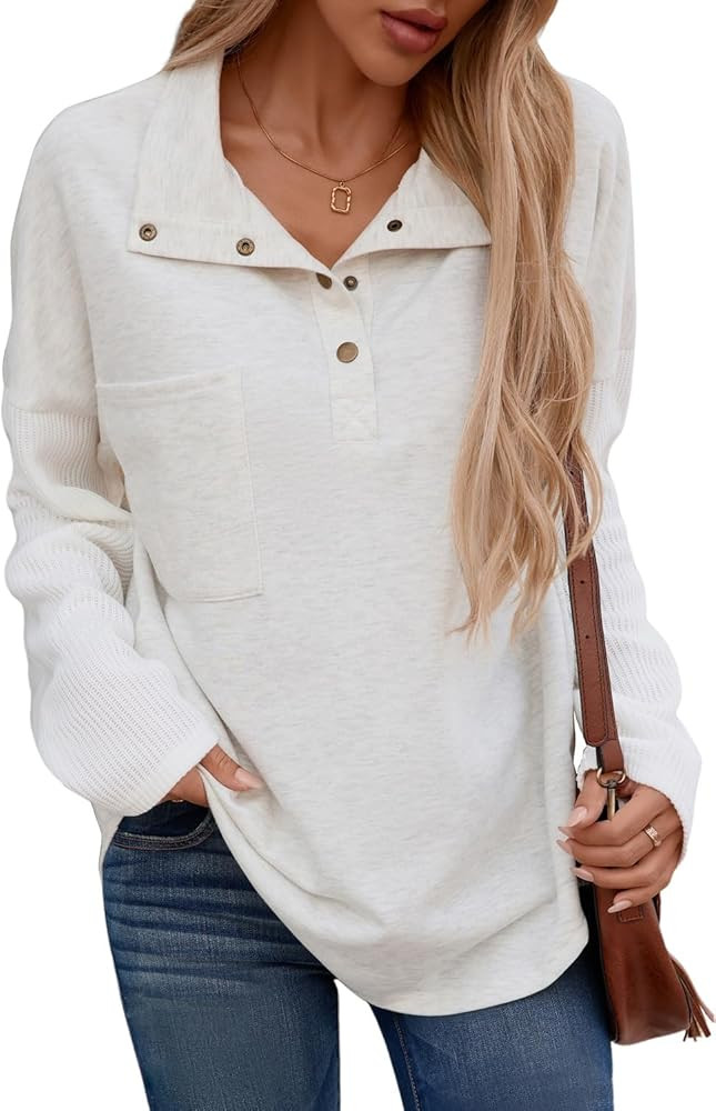 SHEWIN Fall Womens Oversized Sweatshirt Button Up Comfy Pullover Sweatshirt | Amazon (US)