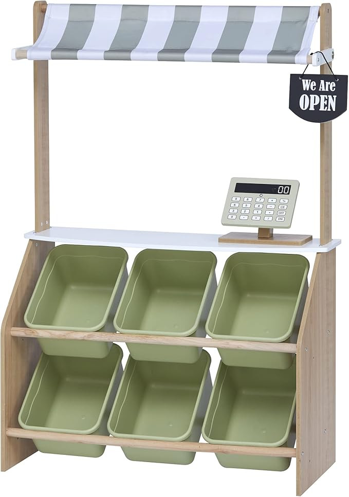Teamson Kids Little Helper Wooden Farmer's Market Stand with Pretend Cash Register and 6 Plastic ... | Amazon (US)