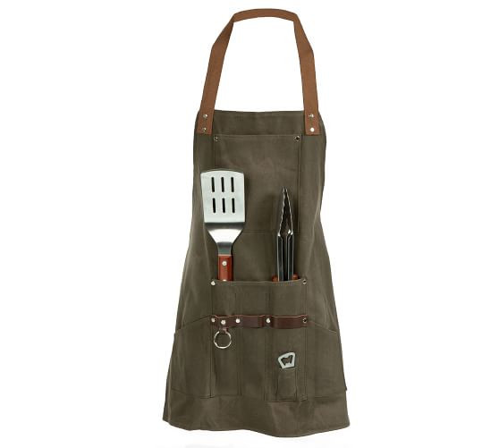 Greenpoint Canvas BBQ Apron &amp; Grilling Utensil Set | Pottery Barn (US)