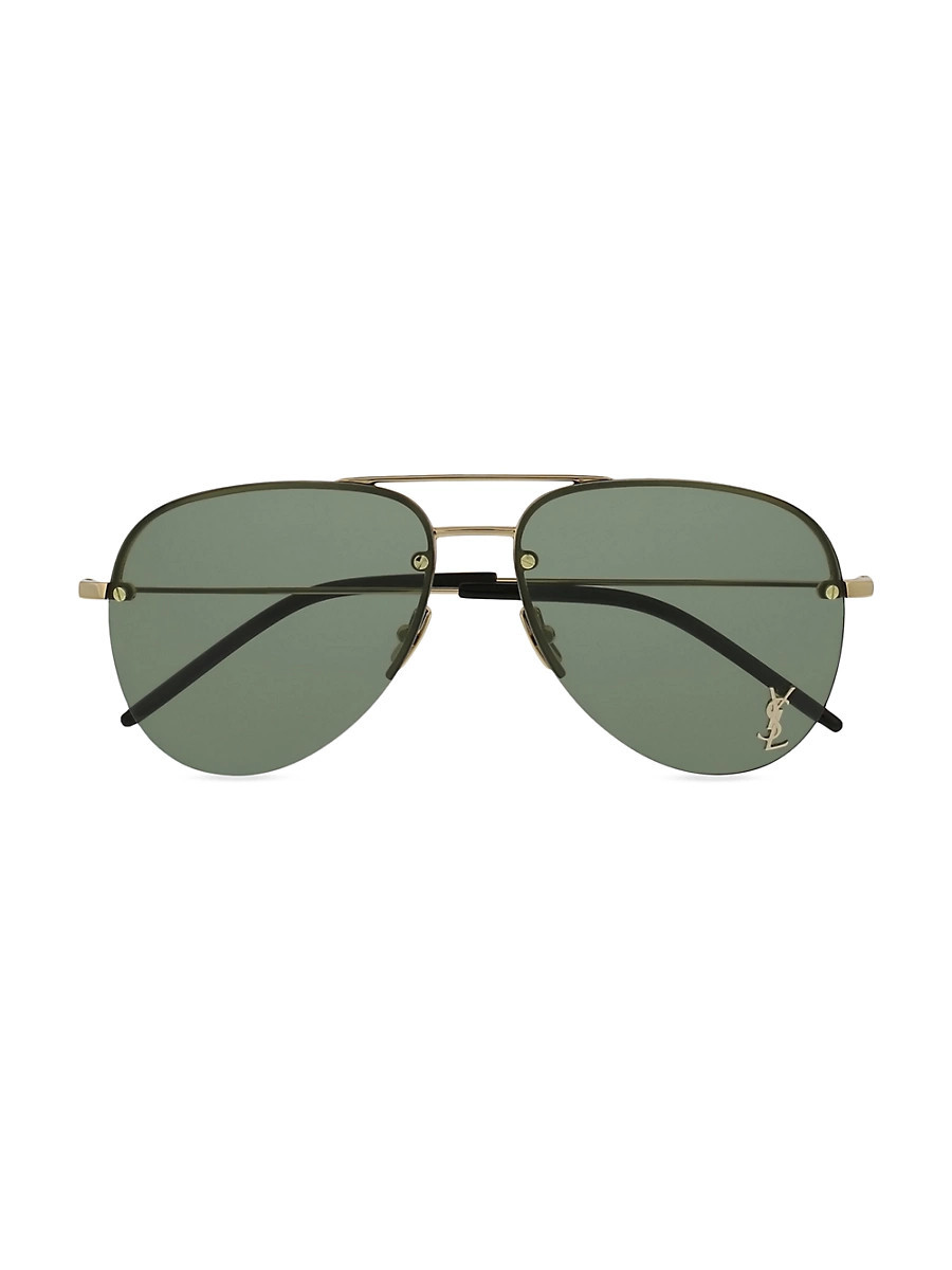 Men's YSL Pin 59MM Metal Pilot Sunglasses - Gold | Saks Fifth Avenue