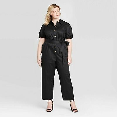 Who What Wear Women's Puff Short Sleeve Collared Jumpsuit - Jet Black SIZE M | eBay US