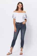judy blue mid rise skinny jeans with shark bite hem | Rivers & Roads Boutique