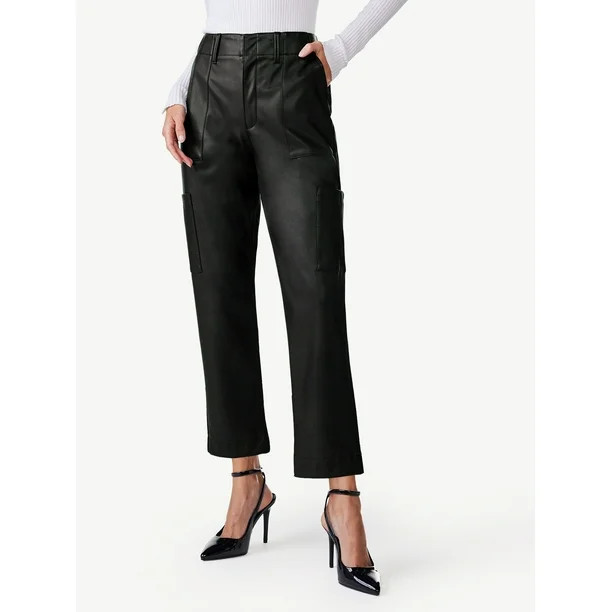 Scoop Women's High Rise Faux Leather Cargo Pants, Sizes 0-18 | Walmart (US)