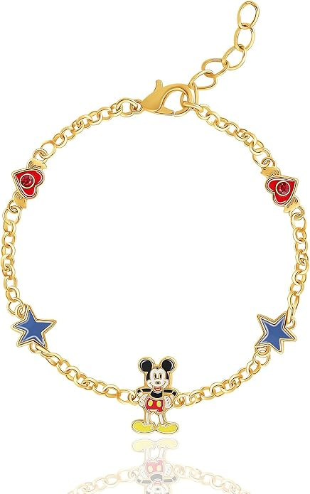 Disney Womens Mickey Mouse Bracelet with Station Pendants 6.5" + 1" - Flash Plated Mickey Bracele... | Amazon (US)