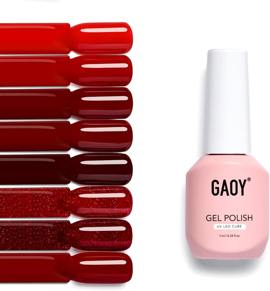 GAOY Red Gel Nail Polish Set, 8 Colors Burgundy Scarlet Carmine Dark Glitter Red Soak Off Gel Pol... | Amazon (US)