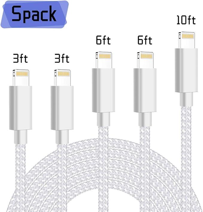 iPhone Charger, PLmuzsz MFi Certified Lightning Cable 5 Pack High Speed Transfer Cords USB Fast C... | Amazon (US)