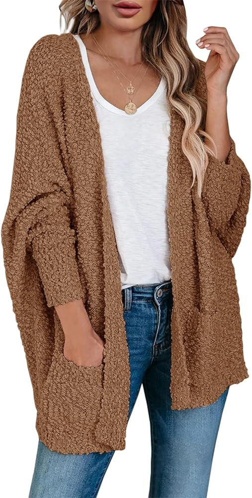 Saodimallsu Women's Chunky Popcorn Cardigan Oversized Open Front Boyfriend Batwing Long Sleeve Fu... | Amazon (US)