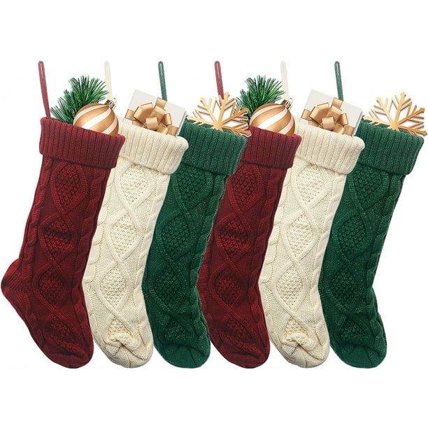 6 Pack Knit Christmas Stockings, 18" Cable Knitted Stocking Decorations Xmas Rustic Farmhouse Sto... | Walmart (US)