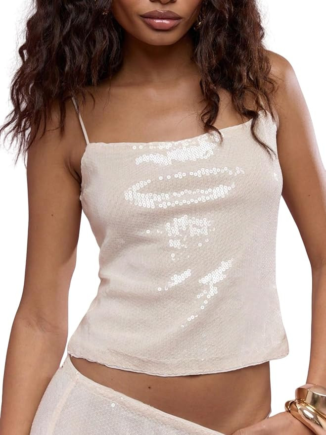 Seyumixi Women Sparkly Cami Top Sequin Spaghetti Strap Glitter Crop Top Sleeveless Going Out Tops... | Amazon (US)