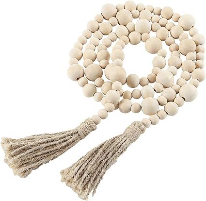 Wooden Bead Garland 72 Inches Farmhouse Garland Home Decor with Tassels Rustic Country Beads for ... | Amazon (US)