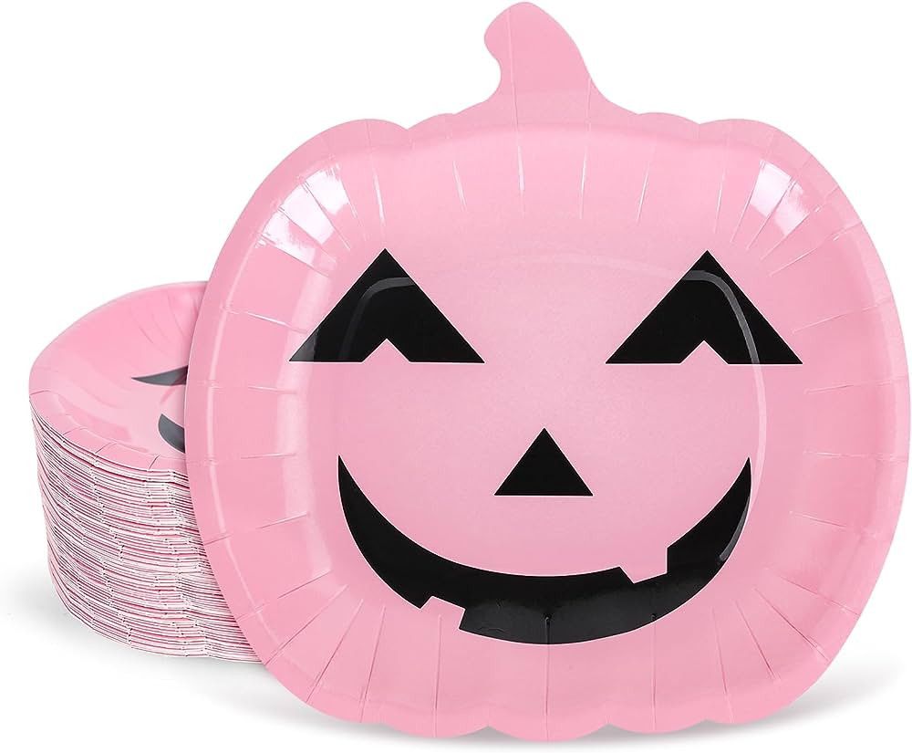 Whaline 40Pcs Halloween Paper Plates Pink Pumpkin Shaped Disposable Plates Cute Grimace Pumpkin P... | Amazon (US)