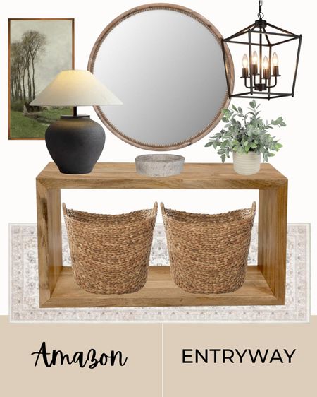 Amazon entryway refresh, Amazon home, home decor, storage baskets, console table, black lamp, ceiling lighting, wall art, mirror, decorative bowl, faux plant 

#LTKHome #LTKFamily #LTKStyleTip