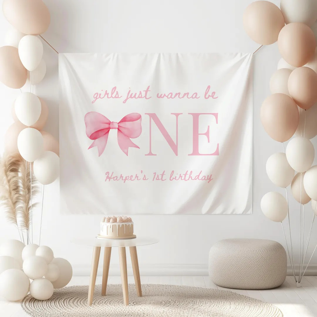 Girls Just Wanna Be One Birthday Decor Pink Bow 1st Birthday Personalized Backdrop Girly 1st Birt... | Etsy (US)
