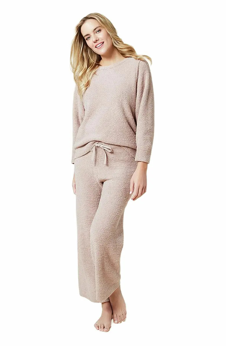 Solid Marshmallow Reverse Seam Crew Neck Lounge Set with Bracelet Sleeve | Nordstrom