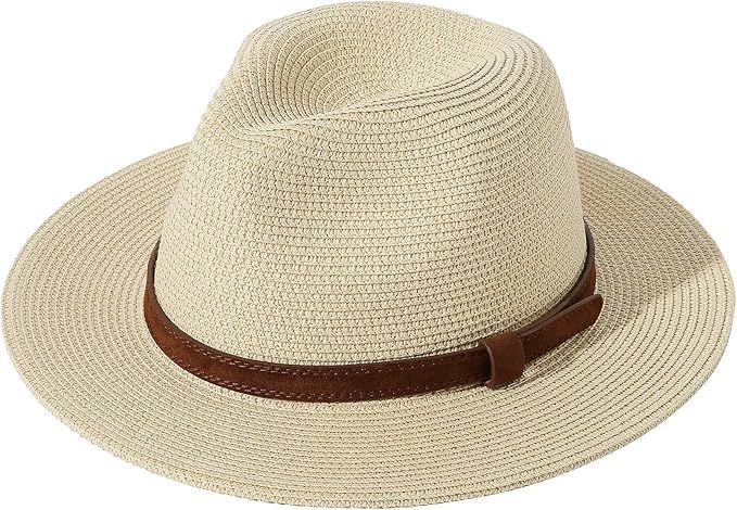 JOYEBUY Womens UPF50 Foldable Summer Straw Hat Wide Brim Fedora Sun Beach hat | Amazon (US)