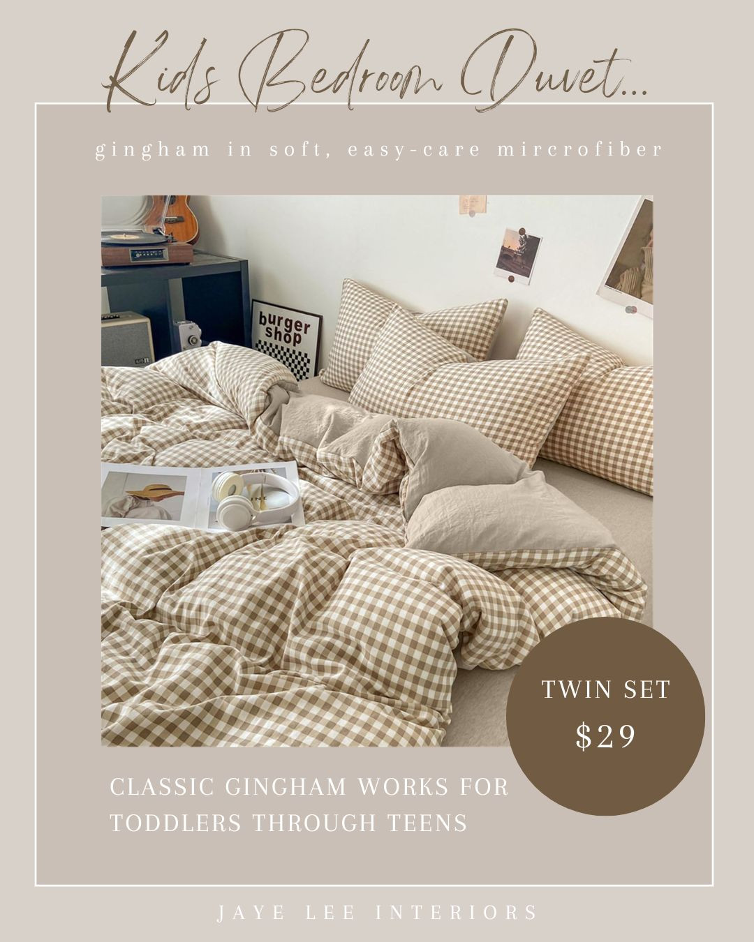 Currently working on "big boy rooms" for my toddler boys, and I'm loving this gingham microfiber duvet set!
boy's bedroom, kids' bedroom design, teen room, bedding for kids, washable duvet cover, gingham duvet cover, toddler bedroom, #jleeinteriors 

 #LTKHome #LTKFindsUnder50 #LTKKids