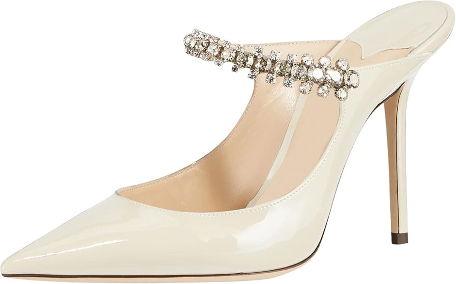 MIRAAZZURRA Women Heeled Mules Rhinestone Strappy Pointed Toe Mules Stiletto High Heels Slip On B... | Amazon (US)