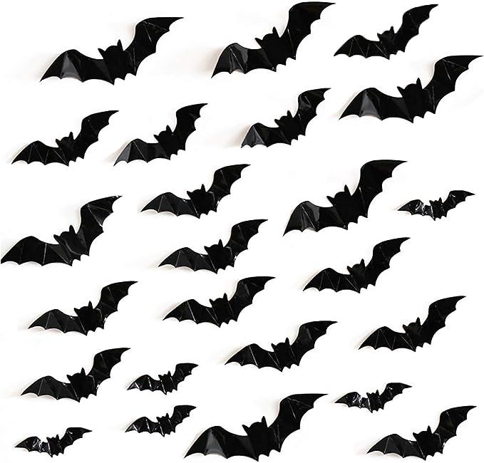 48 Pcs Halloween 3D Scary Black Bat Stickers PVC Bat Wall Decals for Home Window Decor Halloween ... | Amazon (US)