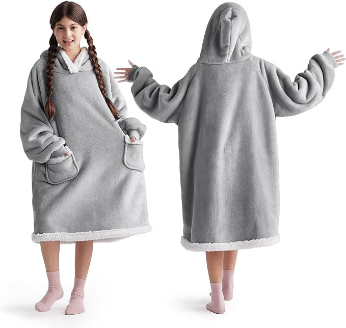 Bedsure Blanket Hoodie - Sherpa Wearable Blankets for Women & Kids as Gifts for Women Men, Christ... | Amazon (US)