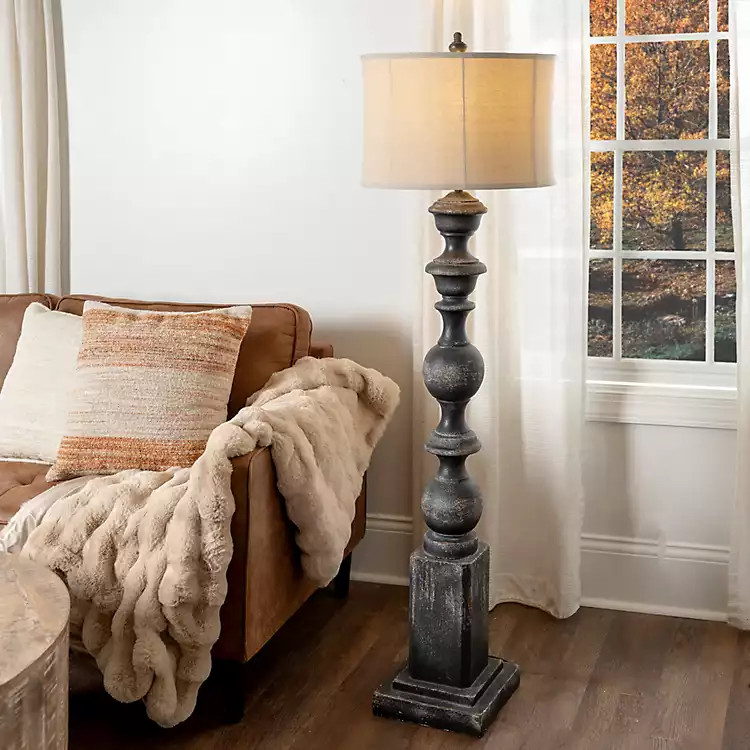 Black Distressed Carved Floor Lamp | Kirklands