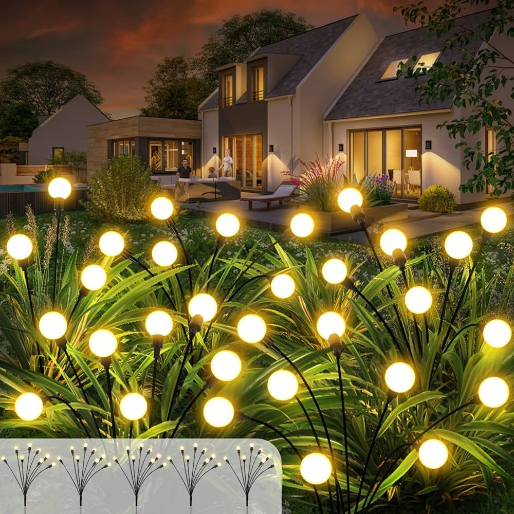 5 Pack Solar Garden Lights, Solar Firefly Lights Outdoor Waterproof 8 Modes Starburst Solar power... | Amazon (US)
