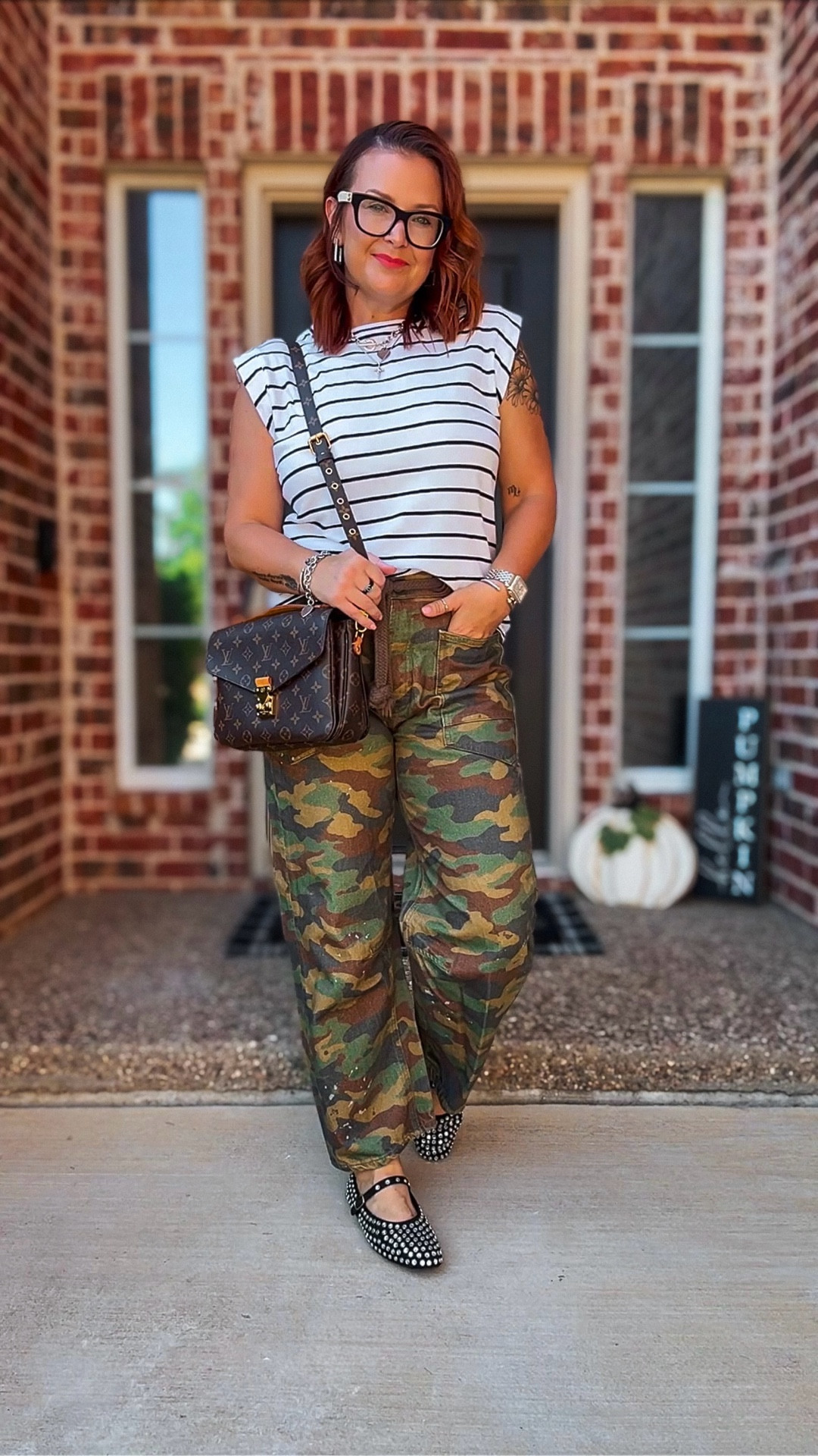 OOTD | early fall outfit. Linked both the Free People and look-alike versions of the camo pants (I’m wearing FP). Tee + studded flats are from Target. 

#LTKSaleAlert #LTKFindsUnder50 #LTKOver40