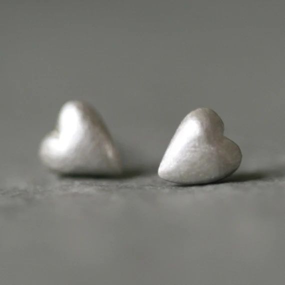 Tiny Puffy Heart Stud Earrings in Sterling Silver | Etsy (US)