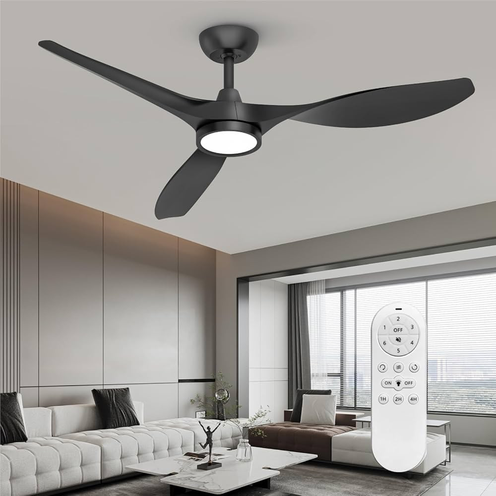 Roomratv Ceiling Fans with Lights, 52 Inch Ceiling Fan with Light and Remote, Black Ceiling Fan, DC Motor, 6 Speed, Quiet Noiseless, 3 CCT, Reversible, Plastic Blades, Indoor for Living Room Bedroom | Amazon (US)