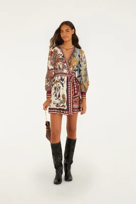 Stained Glass Beauty Mixed Scarves Tassels Mini Dress | FarmRio (US)