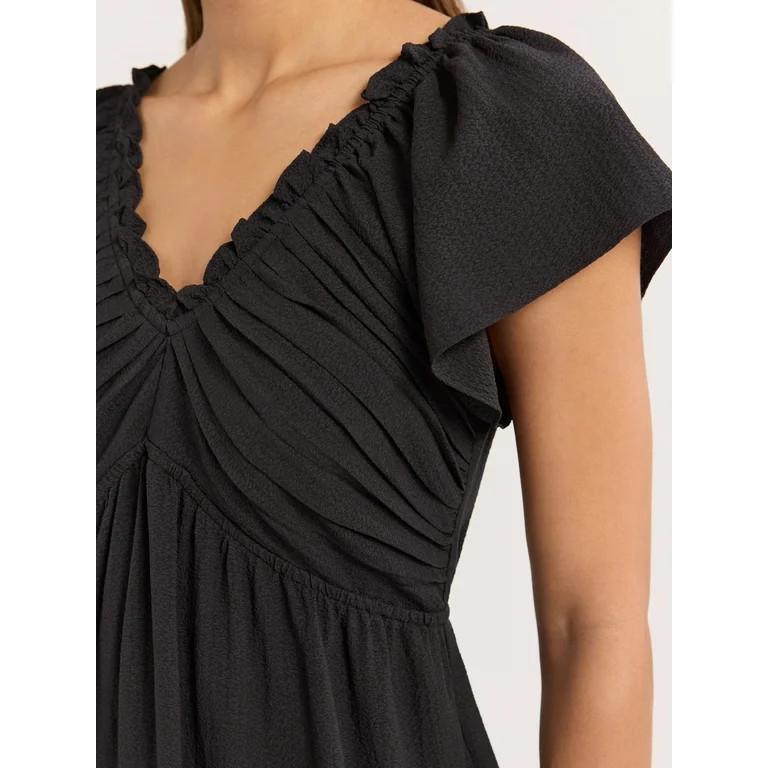 Sofia Jeans Women's V Neck Dress with Flutter Sleeves, Below Calf Length, Sizes XS-XXXL | Walmart (US)