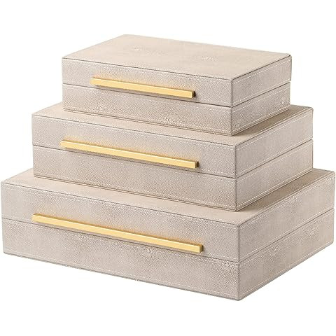 Ivory Shagreen box Faux Leather Decorative Boxes,Keepsake And Memory Storage Decorative Boxes wit... | Amazon (US)