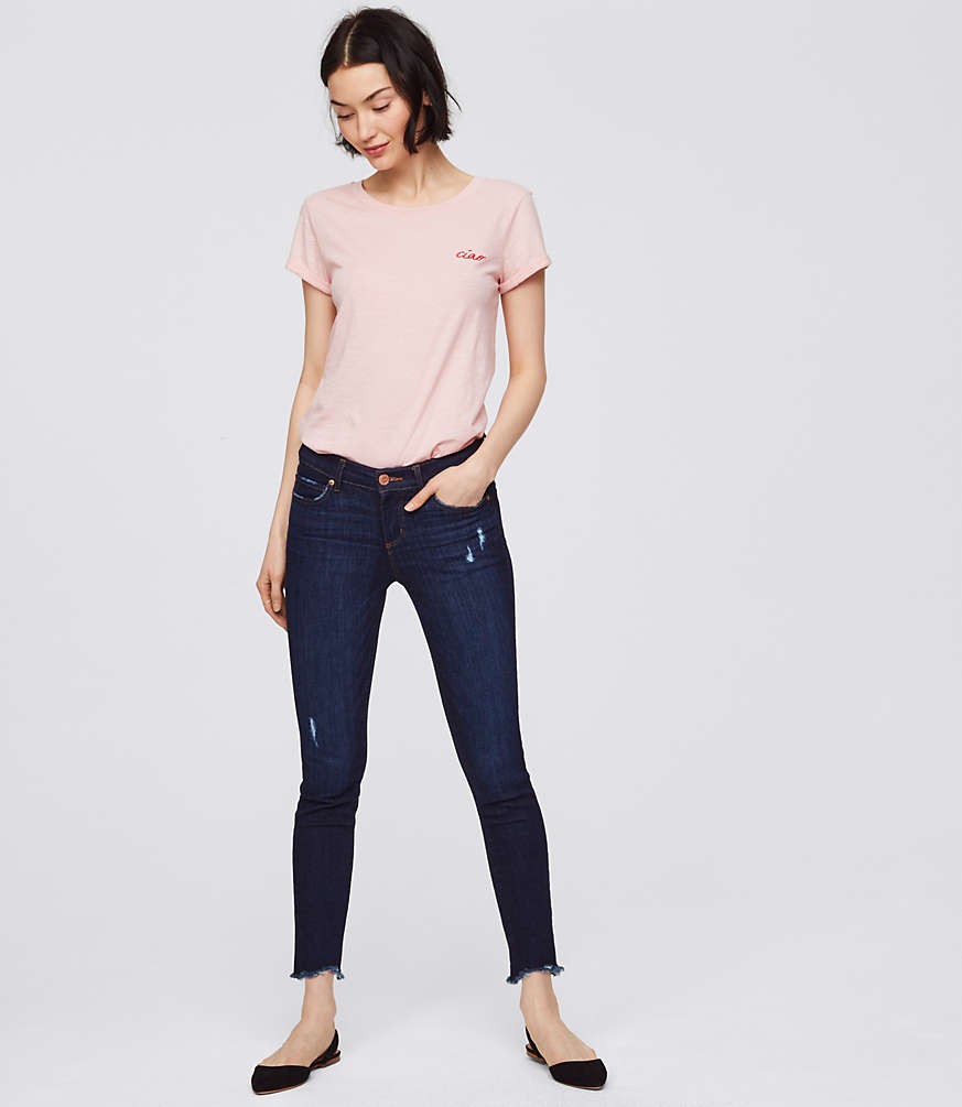 Petite Modern Skinny Chewed Hem Jeans in Dark Indigo Wash | LOFT