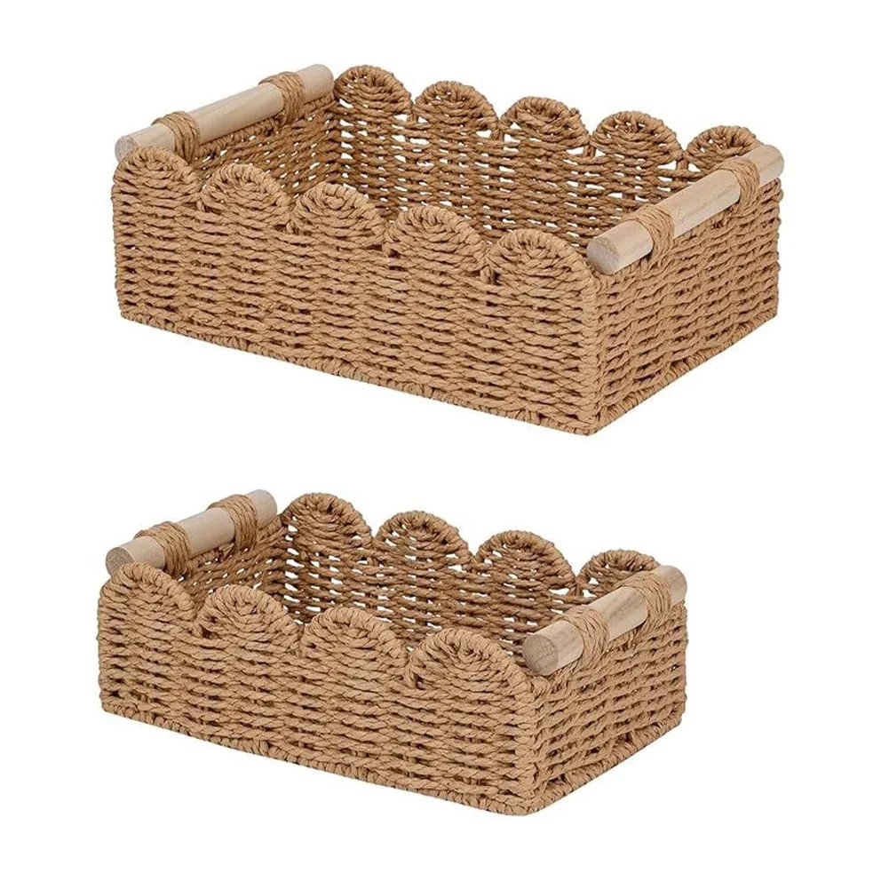 2 Pcs Wicker Baskets with Wood Handles, Toilet Paper Basket, Handmade Woven Rectangular Storage f... | Walmart (US)