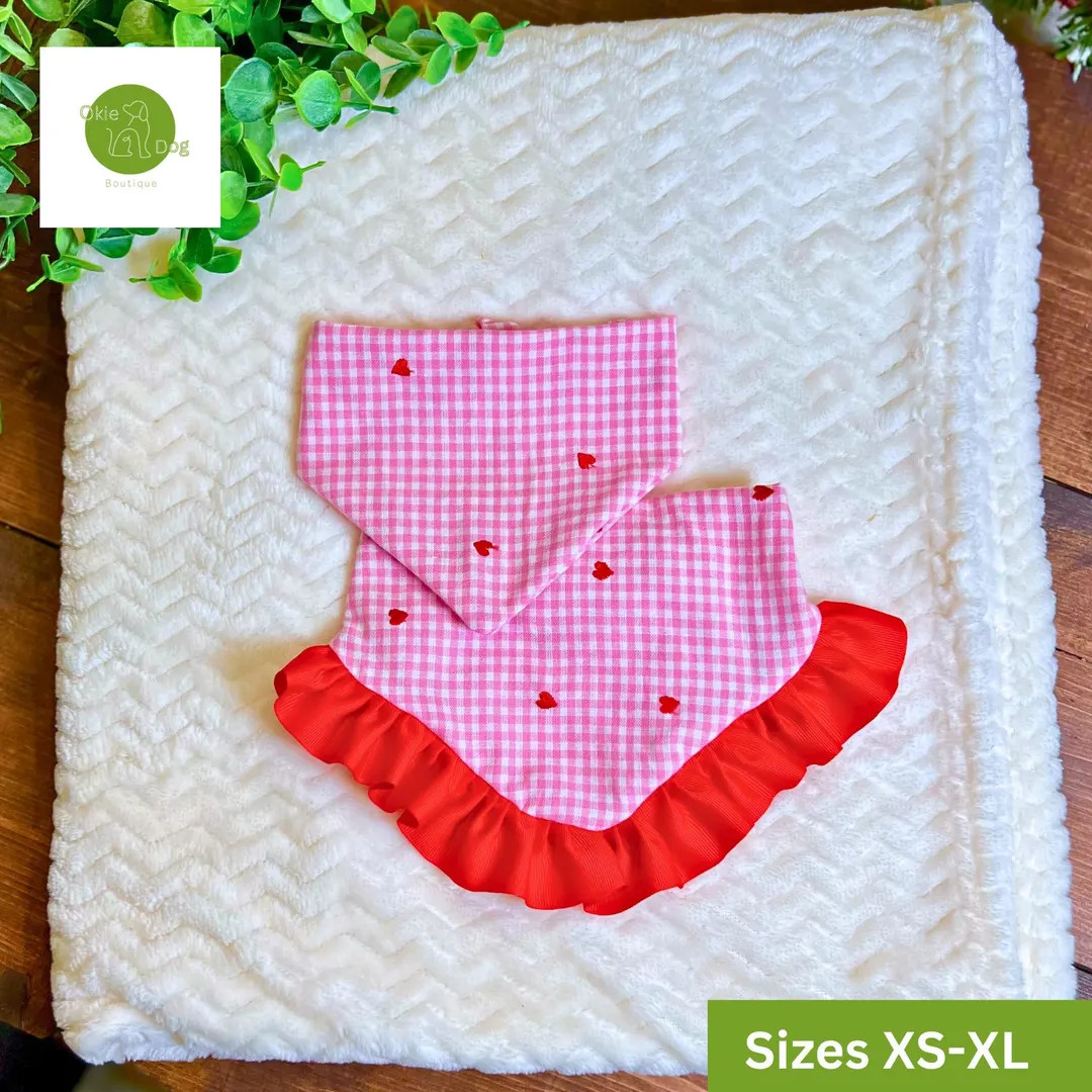 Personalized Pink Gingham Heart Bandana for Dog - Size XS to XL - Etsy | Etsy (US)