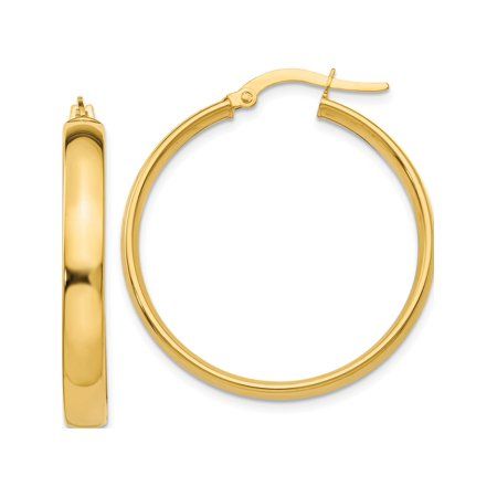 Designer 14K Yellow Gold 4X25mm Polished Hoop Earrings (Length=25) (Width=4) Made In Italy -Jewelry  | Walmart (US)