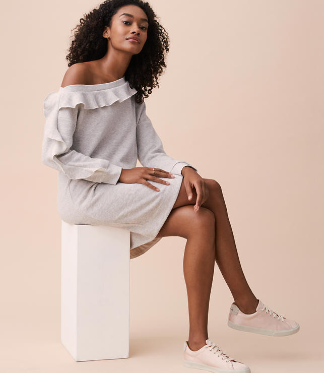 Lou & Grey Ruffle Off The Shoulder Sweatshirt Dress | LOFT