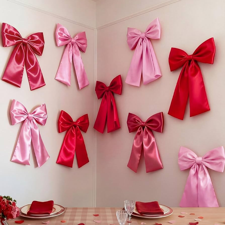 Lyrow 9 Pcs Valentines Day Decorations Galentines Day Large Red Pink Bows Valentines Wall Decor G... | Amazon (US)