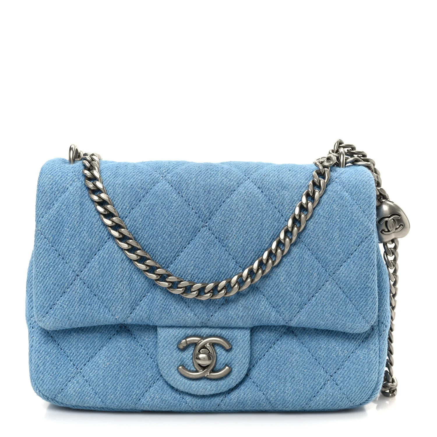 Denim Quilted Sweetheart Mini Flap Blue | FASHIONPHILE (US)