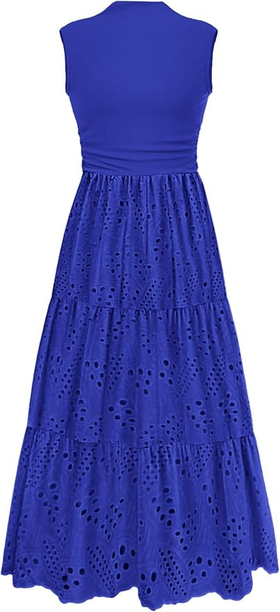 PRETTYGARDEN Summer Dresses for Women 2026 Casual Eyelet Sleeveless Wedding Guest Maxi Dress Tank... | Amazon (US)