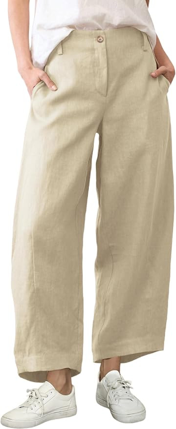 Tanming Womens Linen Pants Casual Capri Baggy Wide Leg Trousers Palazzo Pants Beach Vacation Outf... | Amazon (US)