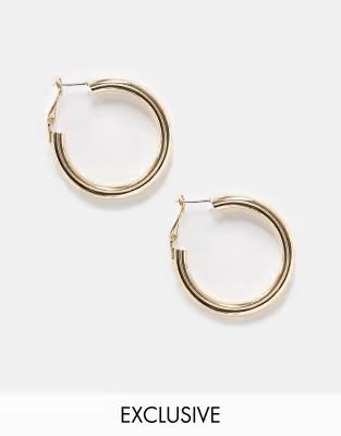 Liars & Lovers Exclusive tube hoop earrings in gold | ASOS (Global)