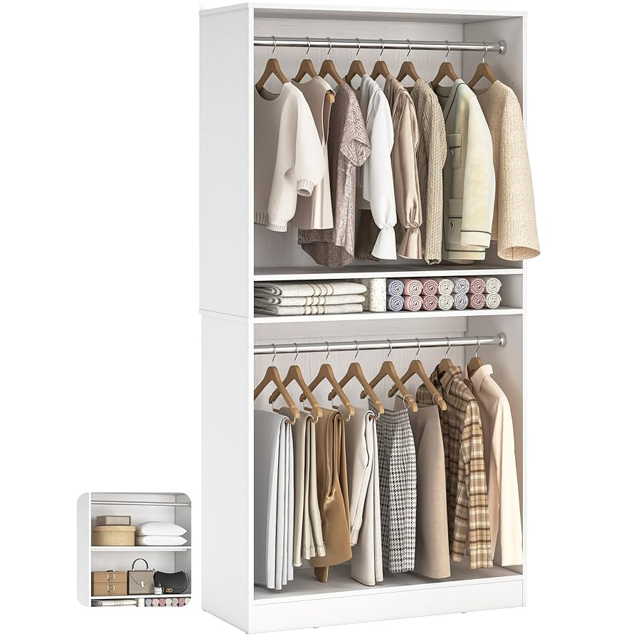 Unikito 3FT Freestanding Closet System with 2 Hanging Rods & Adjustable Shelve, 36'' Wood Closet ... | Amazon (US)